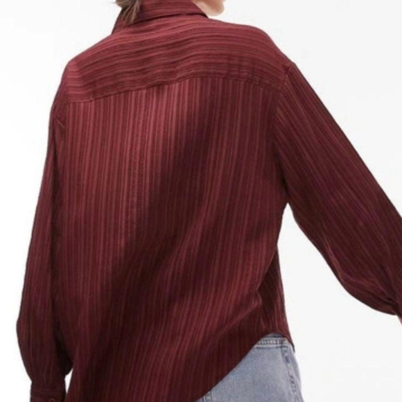 TOPSHOP Berry Textured Panel Flared Long Sleeve Blouse Size 8 - Picture 9 of 9